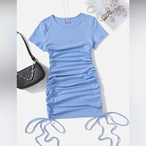 Light Blue Ruched Ribbed Dress
